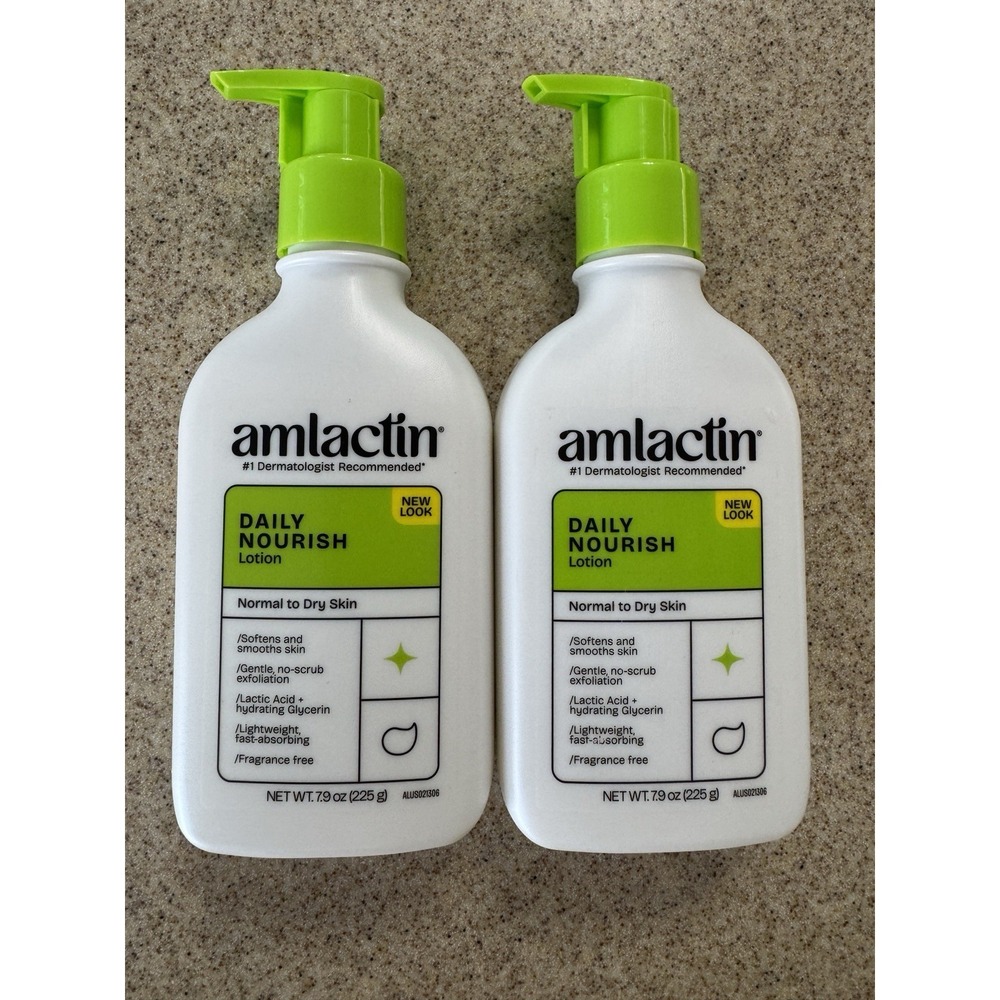 AmLactin Daily Nourish Lotion Normal to Dry Skin Unscented 7.9 oz Pump 2 Bottles